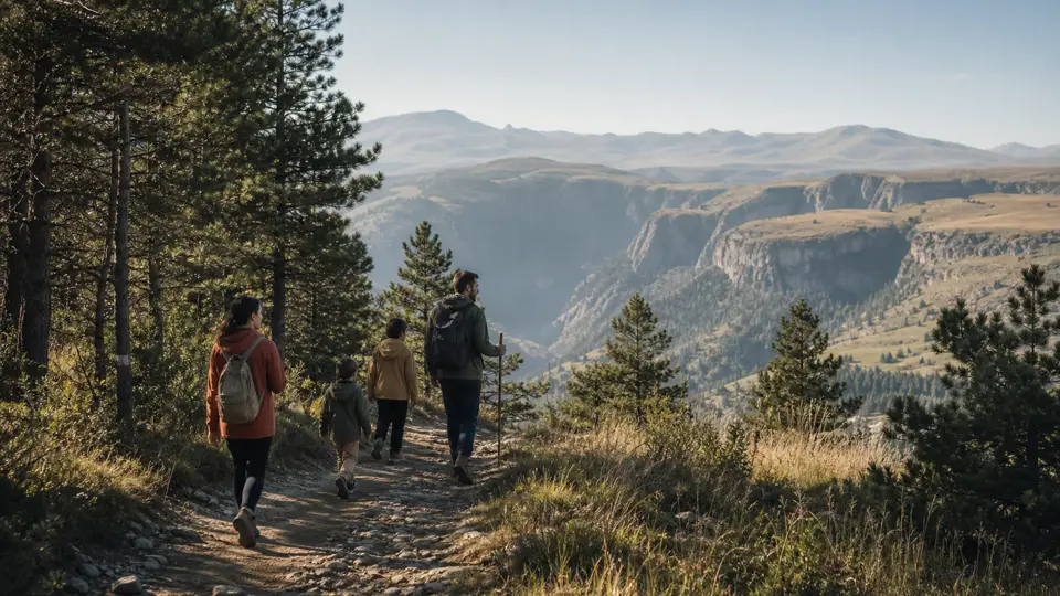 Neighbors setting out on a trail into the Algeti highlands
